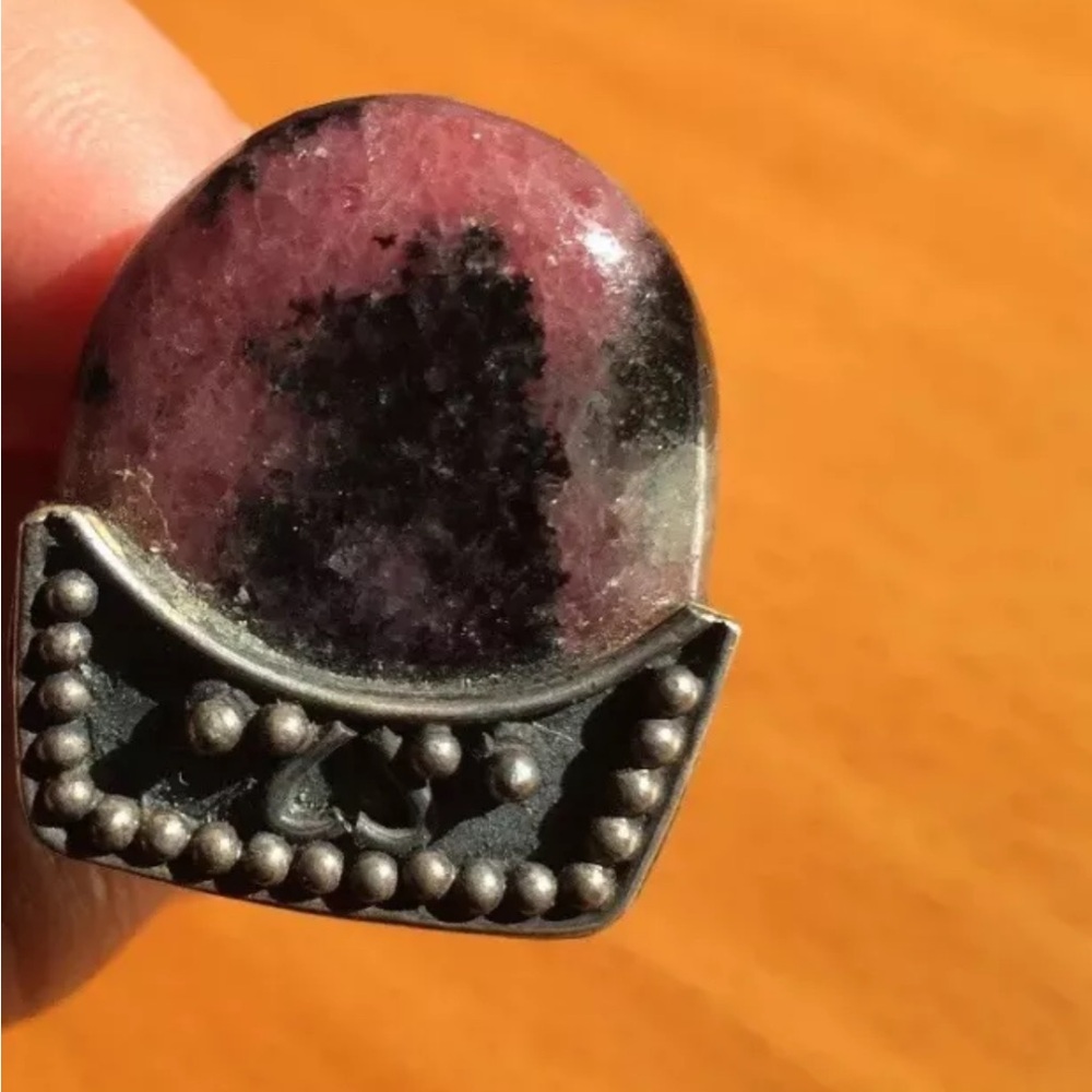 Vintage Ring 1950’s Sterling Silver Rhodonite Modernist Geometric design  7&1/4